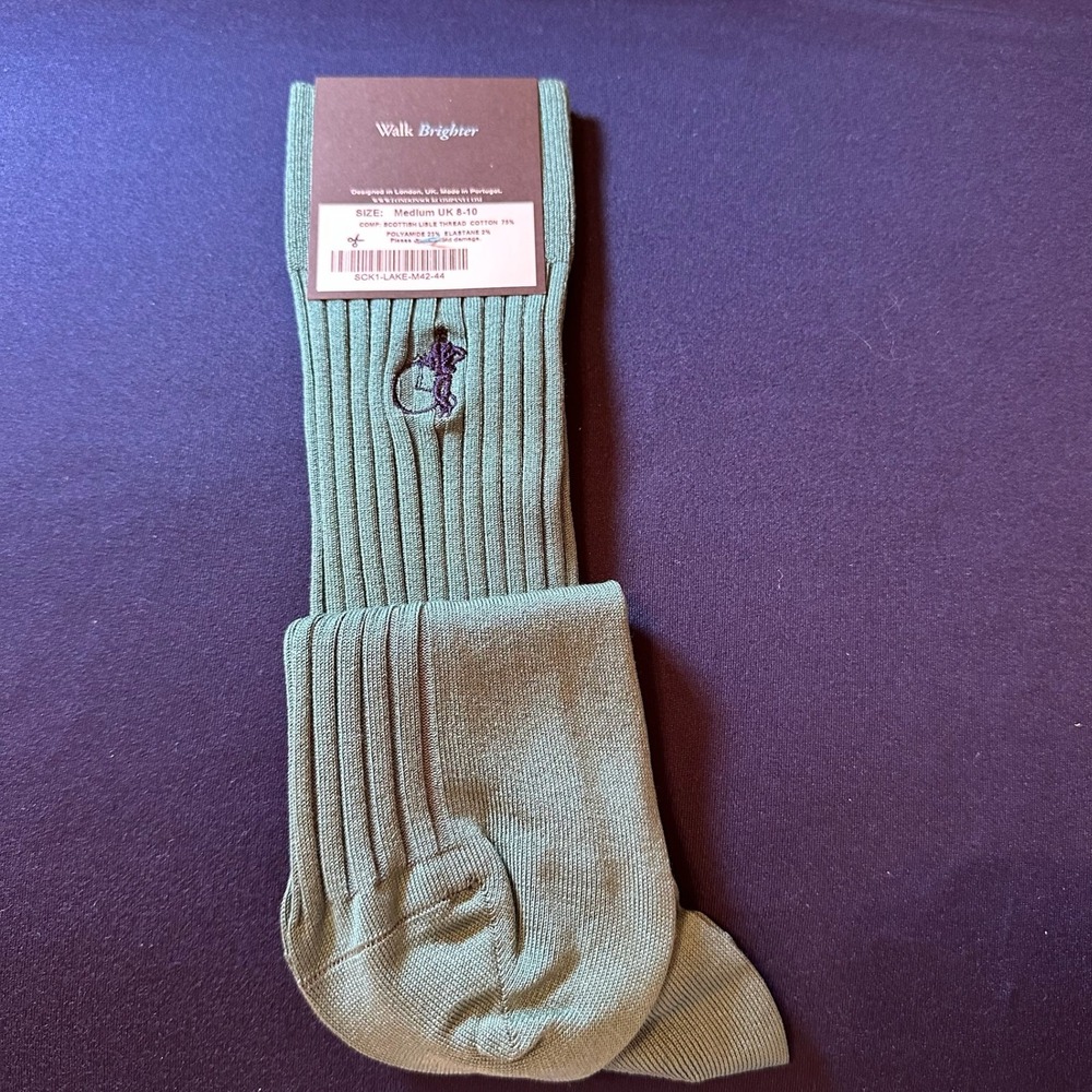 London Sock Co Simply Sartorial Socks Mens Medium Green Scottish Lisle NWT - Picture 4 of 4